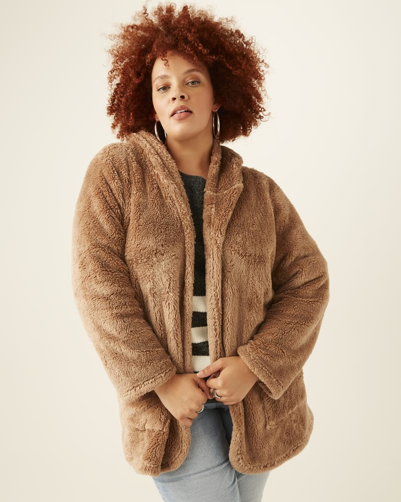 Front of plus size Jessica Fleece Hooded Cardigan by Workshop | Dia&Co | dia_product_style_image_id:172399